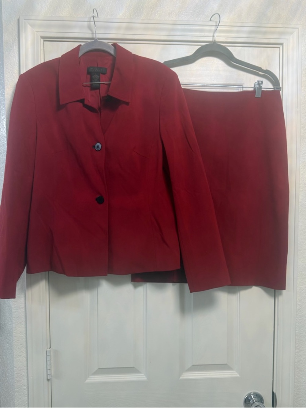 The Limited Red Stretch Blazer and Skirt Suit Set